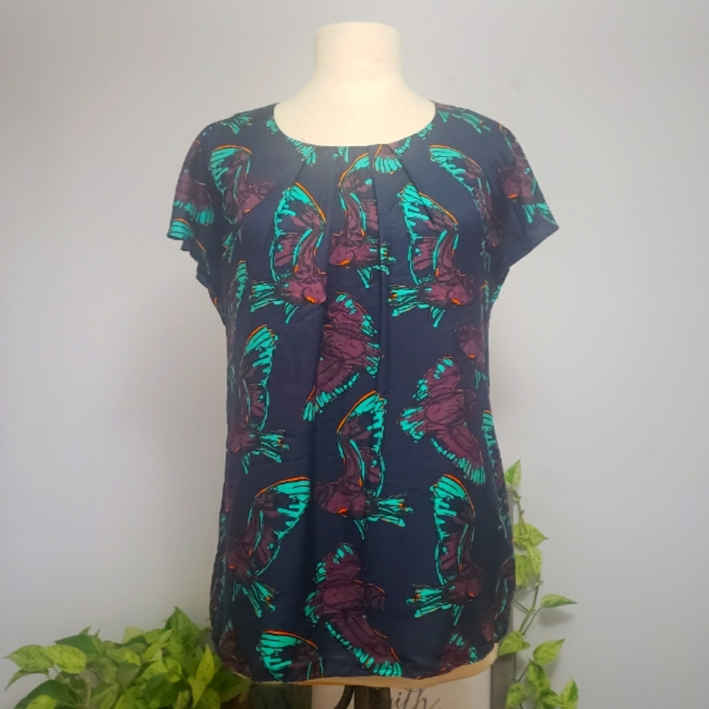 Anthropologie Boden Women's Top Size 6 Ravello Navy Bird